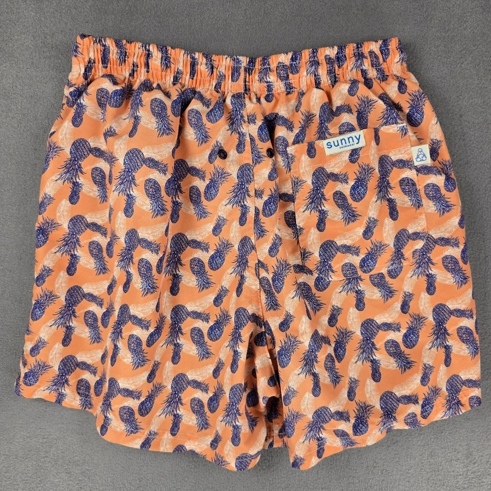 Sunny Pineapple Swim Trunks Shorts Mens XL Orange‎ Blue Swinger Party Beach Fun